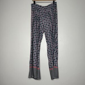 Emaline Womens Wide Leg Pants 1X Blue Geometric Stretch Casual Vacation‎